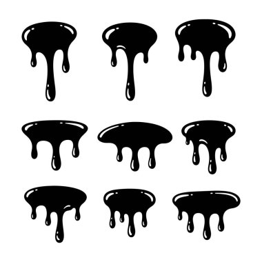 Siyah Damlayan Sıvı Boya Lekesi Damlaları İzole Edilmiş Koleksiyon