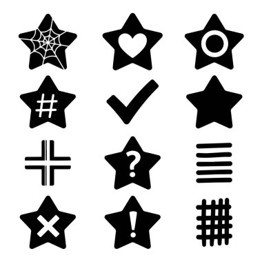 Yıldız simgelerinin karalama kümesi ve çeşitli grafik elementler tasarımı