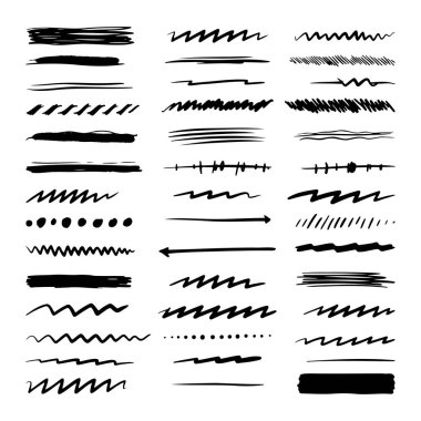 Geniş El Çizilmiş Altçizgi Ayırıcılar Fırça Darbeleri ve Oklar Koleksiyonu