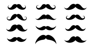 Set of Eleven Different Black Silhouette Mustaches Vector Collection
