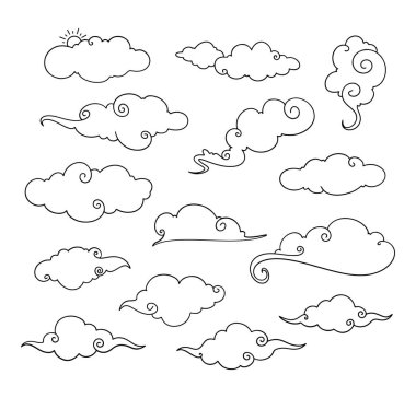 Doodle Hand 'in Doğulu ve Basit Bulut Vektör Resimleri