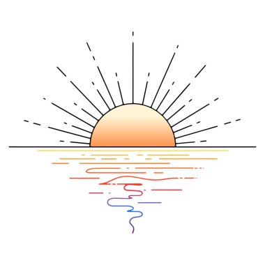 Sunset ya da Sunrise Minimalist Çizgi Sanatı Su Vektörü Üzerine Yansımalı