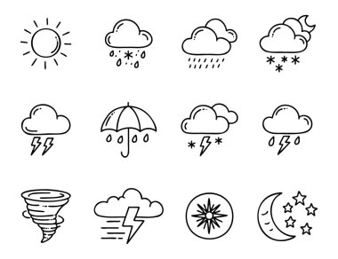 Hava Durumu Tahminleri Simgeleri El Çizimi Çizgisi Sanat Simgelerini Ayarla