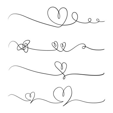 Aralıksız Tek Satır Sanat El Çizimi Kalp Şekilleri Ayarlandı