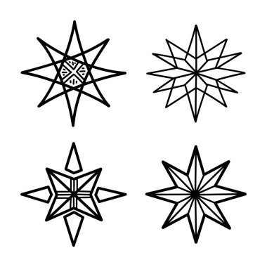 Geometrik Yıldız ve Pusula Gül Çizgisi Sanat Vektörü Tasarımı Koleksiyonu