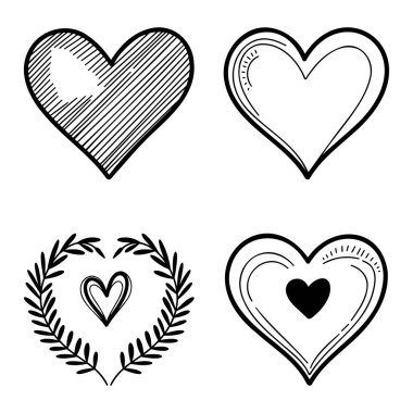 Dekoratif Çelenk Çizgisi Sanatıyla El Çizimi Kalp Karalamaları