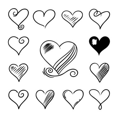 Beyaz arka plana el çizimi aşk karalamaları koleksiyonu