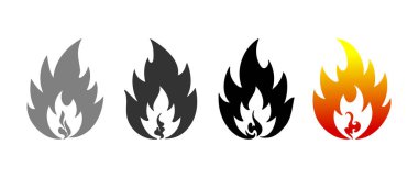 Farklı Renkler ve Tek Renk Biçimli Ateş Alevleri Simgeleri Dizisi