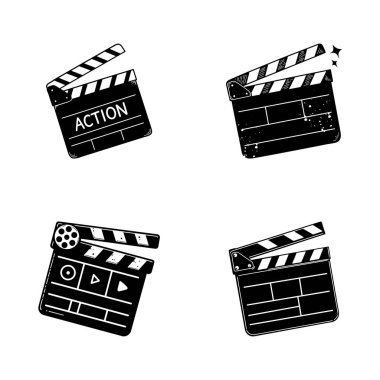 Dört Siyah ve Beyaz Film Alkış Tahtası Simgeleri Koleksiyonu