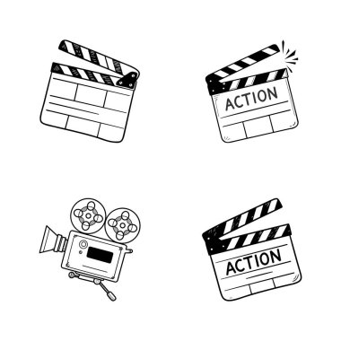 El Çizimi Doodle Biçimli Film Clapperboard ve Kamera Ayarları