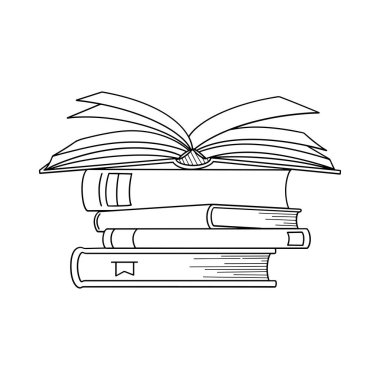 Top Line Sanat İllüstrasyonu Üzerine Açık Kitap Yığını