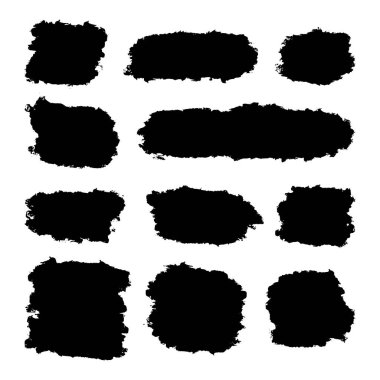 Siyah Grunge Fırça Fırça Vuruş Kutuları ve Boya Doku Şekilleri