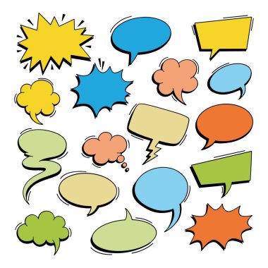 Renkli El Çizilmiş Çizgi Roman Biçimi Konuşma Kabarcıkları Koleksiyonu