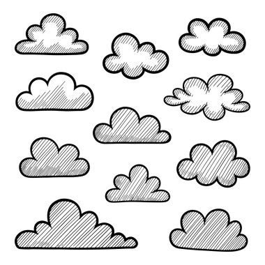 Collection of Hand Drawn Sketched Clouds Doodle Icons Set for Weather Design