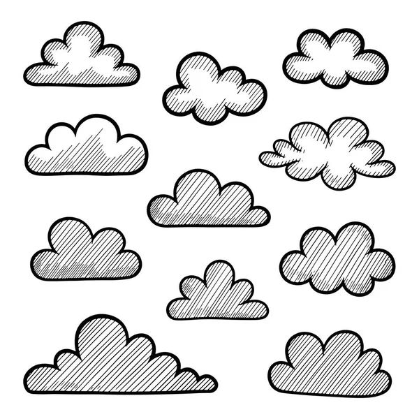 El Çizilmiş Bulutlar Koleksiyonu Hava Tasarımı İçin Karalama Simgeleri Ayarlandı