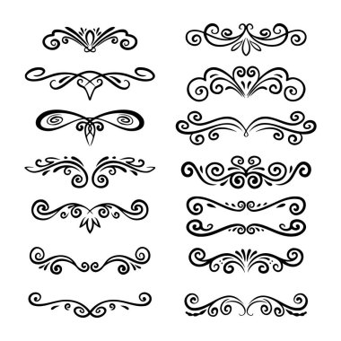 Zarif klasik el çizimi süsleme bölmeleri ve çiçekli tasarım elementleri