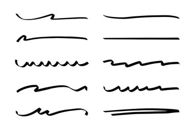 El çizimi siyah işaretli fırça darbeleri ve altı çizili saldırılar