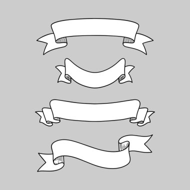 Gri arkaplan üzerindeki el çizimi klasik kurdele sancak vektör çizimleri koleksiyonu