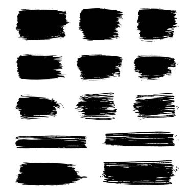 Siyah mürekkep fırçası darbeleri ve grunge doku boya vektör elementleri kümesi
