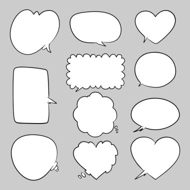 El yapımı komik konuşma baloncukları ve kalp düşünce bulutları koleksiyonu