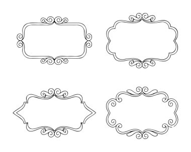 Zarif el çizimi, klasik dekoratif kenarlar ve çiçek çerçeveleri.
