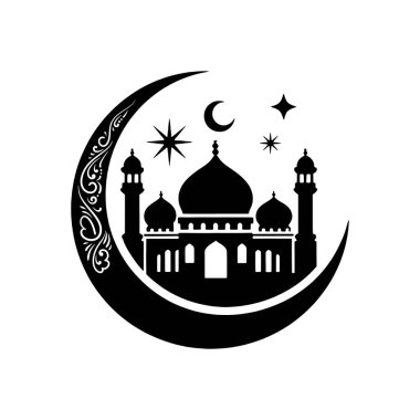 Hilal Ay ve Ramazan için Yıldızlı İslami Cami Silueti