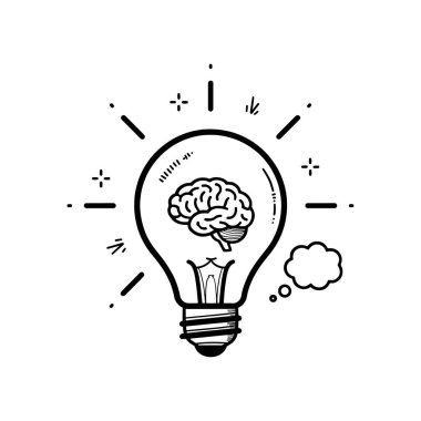 Elle çizilmiş yaratıcı düşünce konsepti içinde beyin olan ampul ikonu