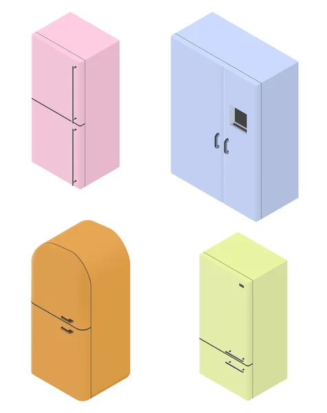Set di quattro frigoriferi isometrici . — Vettoriale Stock