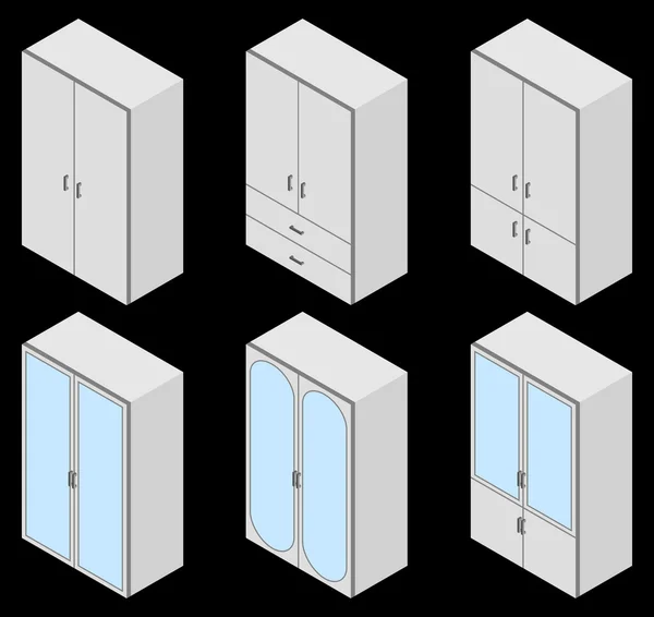 Conjunto de seis armarios. Isométrico . — Archivo Imágenes Vectoriales