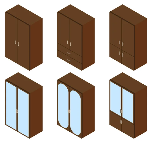 Conjunto de seis armarios. Isométrico . — Archivo Imágenes Vectoriales