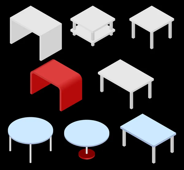 Set of eight tables. Isometric. — Stock Vector