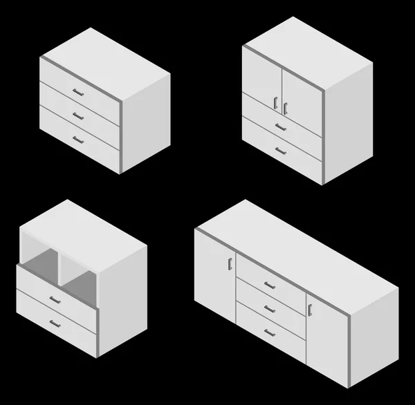 Set van vier bureau. Isometrisch. — Stockvector