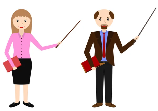 Male and female teachers with pointer. — Stock Vector