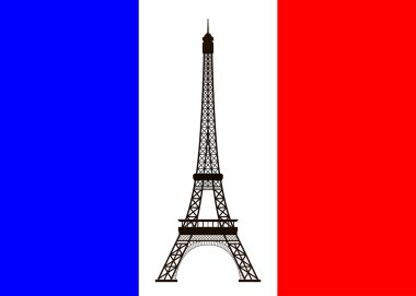 Fransa bayrağı arka plan üzerinde Eyfel Kulesi.