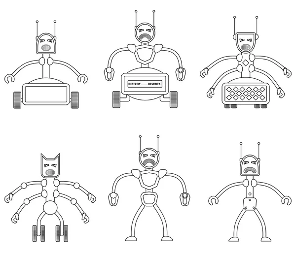 Reihe wütender böser Roboter. — Stockvektor