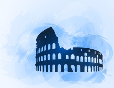 Coliseum harabe siluet renkli arka plan üzerinde.