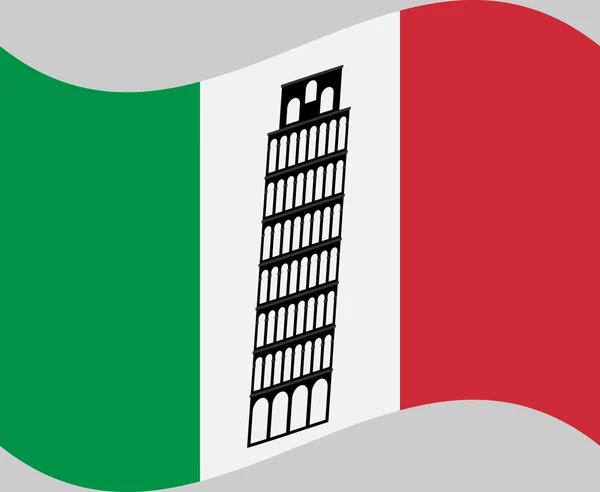 Pisa tower op de achtergrond van de vlag van Italië. — Stockvector