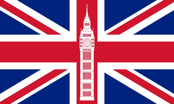 Big ben en el fondo de la bandera de Gran Bretaña . — Vector de stock