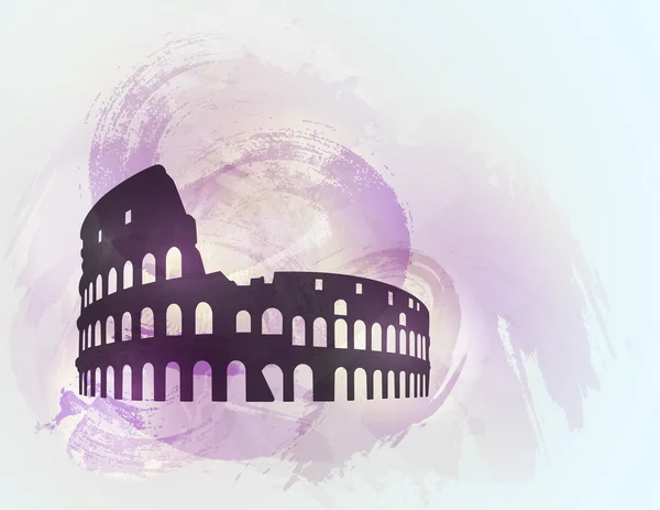 Colosseum tönkre sziluettje színes háttérrel. — Stock Vector