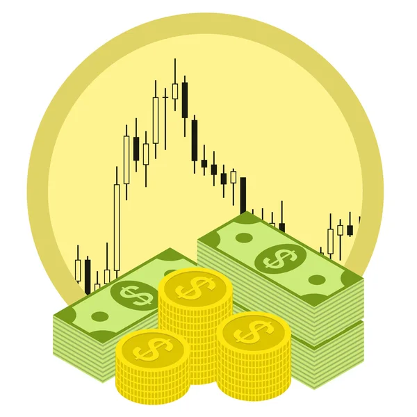 Pack of money on forex stock chart background. — Stock Vector