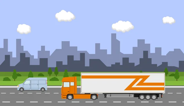 Vrachtwagen op de weg. Levering concept. — Stockvector