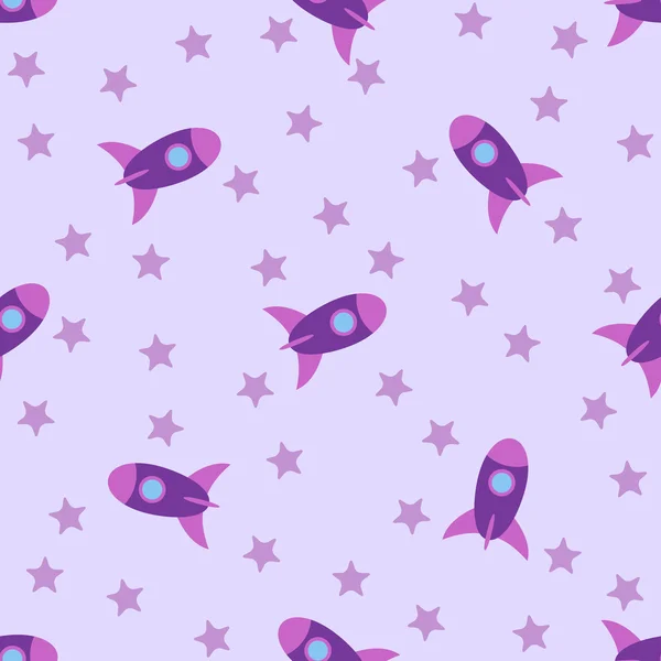 Seamless pattern with rockets and stars for childs. Vector illustration.
