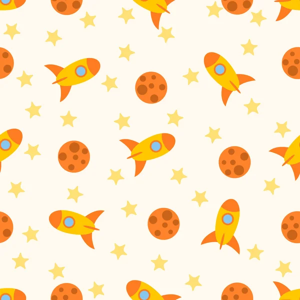 Seamless pattern with rockets and stars for childs. — Stock Vector