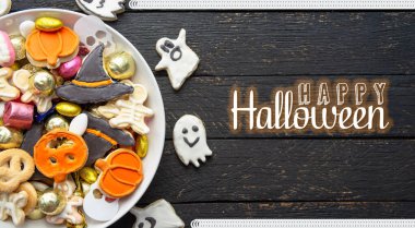 Bir kase çikolata ve şeker, Cadılar Bayramı Jack o Fener kurabiyeleri - Cadılar Bayramı kartı geçmişi