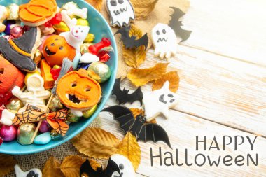 Bir kase çikolata ve şeker, Cadılar Bayramı Jack o Fener kurabiyeleri - Cadılar Bayramı kartı geçmişi