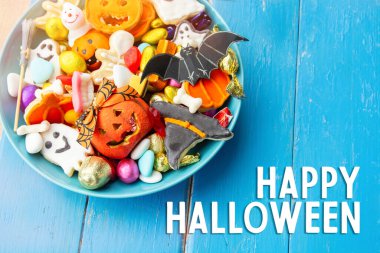 Bir kase çikolata ve şeker, Cadılar Bayramı Jack o Fener kurabiyeleri - Cadılar Bayramı kartı geçmişi