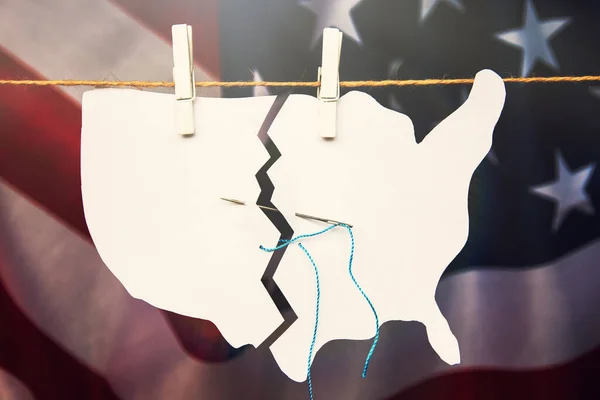 Mapa Rasgado América Eua Costurado Volta Como Símbolo Cura Unir — Fotografia de Stock