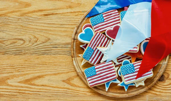 Homemade Cookies Shape American Flag Happy Flag Day Usa — Stock Photo, Image