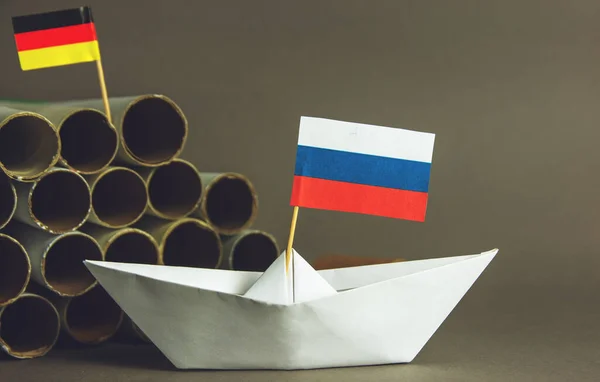 Plynové Potrubí Ruská Vlajka Němci Abstraktní Vize Nord Stream Sanction — Stock fotografie