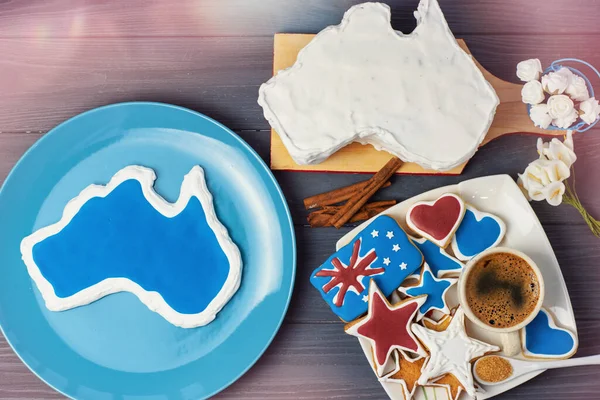 Happy Australia Day Üdvözlőlap Vanília Krémtorta Hazafias Édességek Ausztrália Alakjában — Stock Fotó